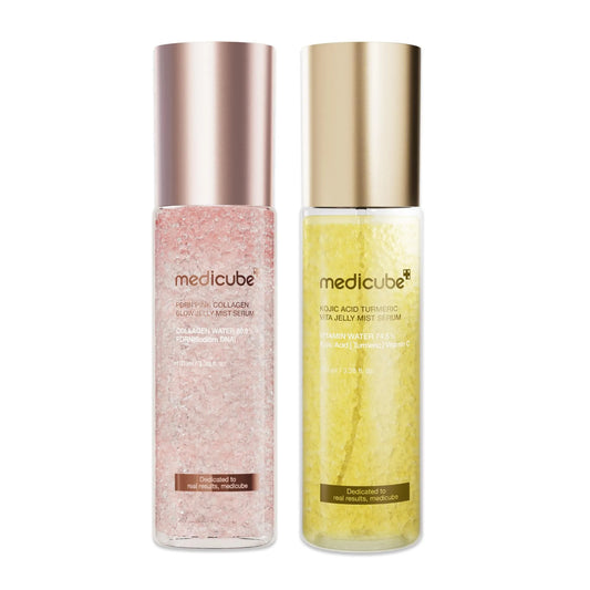 medicube Jelly Mist Serum Duo: Pink PDRN Collagen and Kojic Acid Turmeric Gold Jelly Mist | Mix & Match Hydration, Calming & Radiance Care