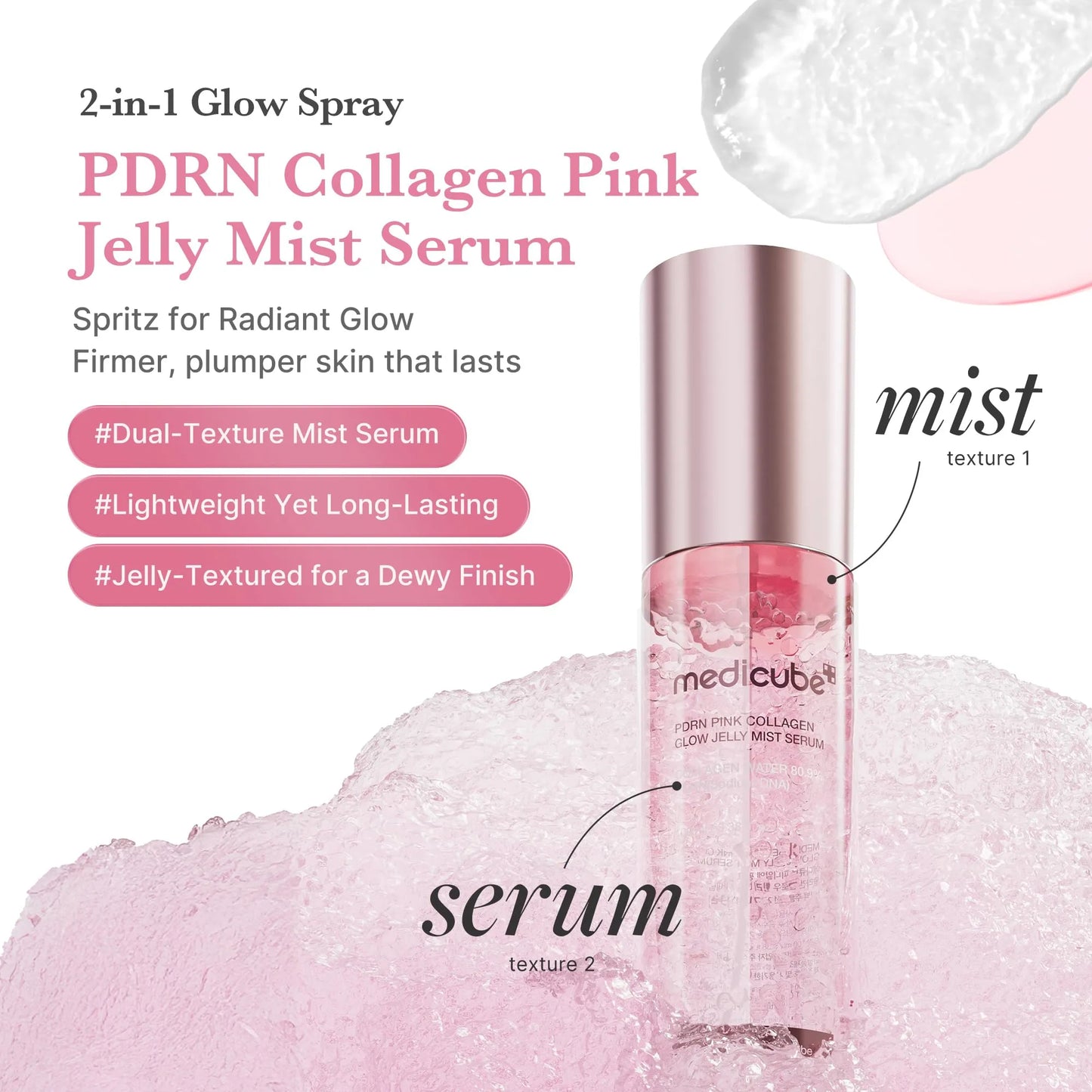 medicube Jelly Mist Serum Duo: Pink PDRN Collagen and Kojic Acid Turmeric Gold Jelly Mist | Mix & Match Hydration, Calming & Radiance Care