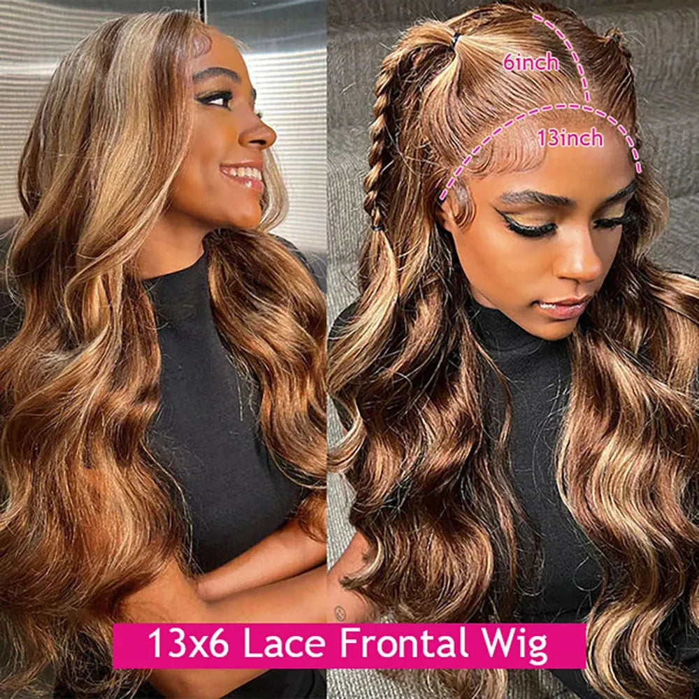 Honey Blonde Highlight Body Wave Lace Front Wig