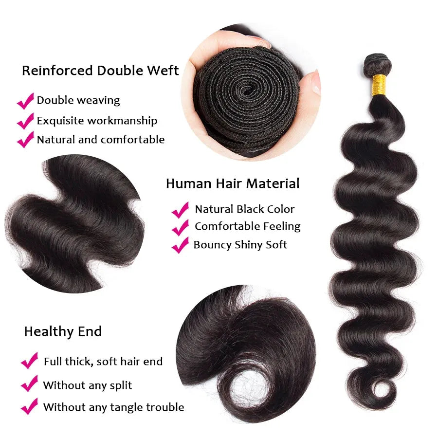 Catwo Body Wave Human Hair Bundles With Hd Closure 5X5 Transparent Lace Closure With Bundles Peruvian 30 Inch Hair Extensions
