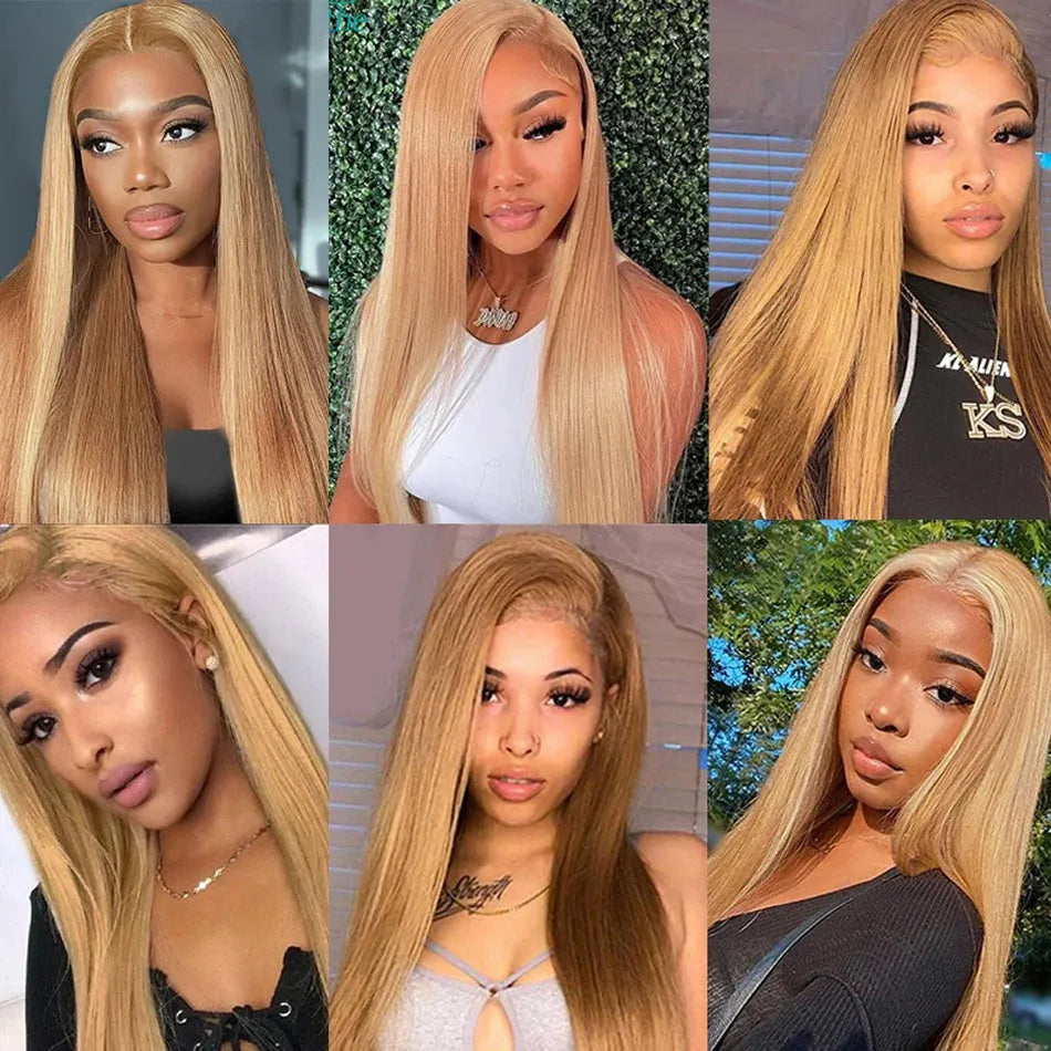 #27 Honey Blonde Lace Front Wigs 13x4 HD Lace Front Human Hair Wigs For Women Pre pucked Bone Straight Human Hair Lace Front Wig