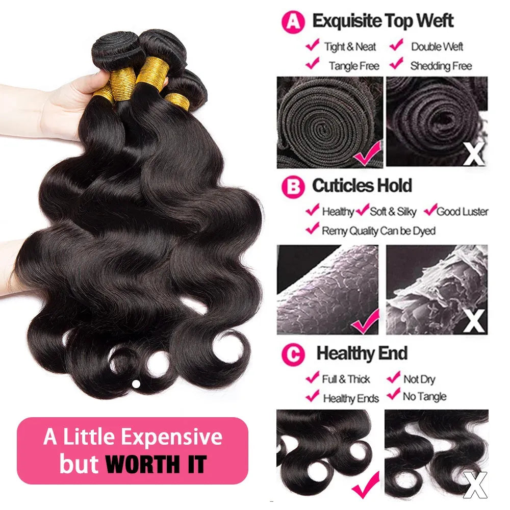 Catwo Body Wave Human Hair Bundles With Hd Closure 5X5 Transparent Lace Closure With Bundles Peruvian 30 Inch Hair Extensions