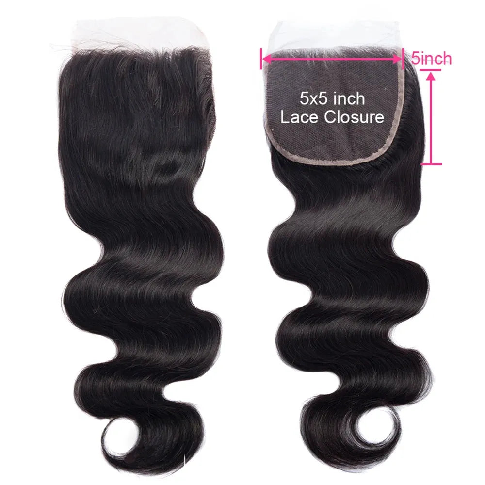Catwo Body Wave Human Hair Bundles With Hd Closure 5X5 Transparent Lace Closure With Bundles Peruvian 30 Inch Hair Extensions