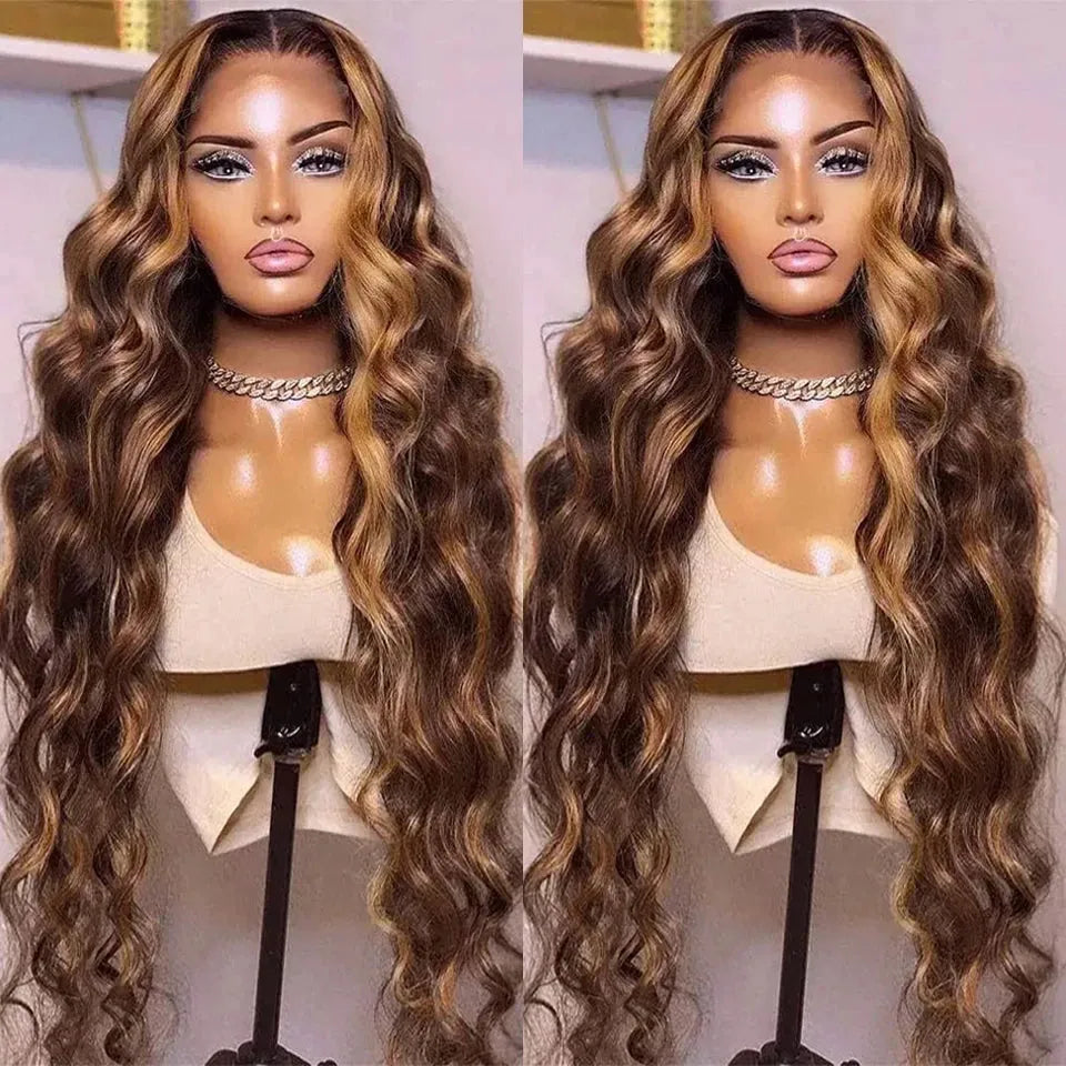 Honey Blonde Highlight Body Wave Lace Front Wig