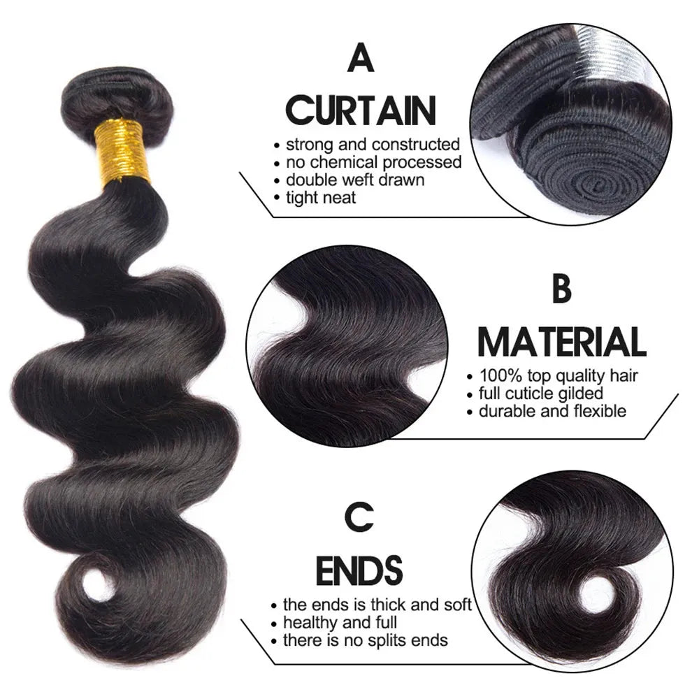 Catwo Body Wave Human Hair Bundles With Hd Closure 5X5 Transparent Lace Closure With Bundles Peruvian 30 Inch Hair Extensions