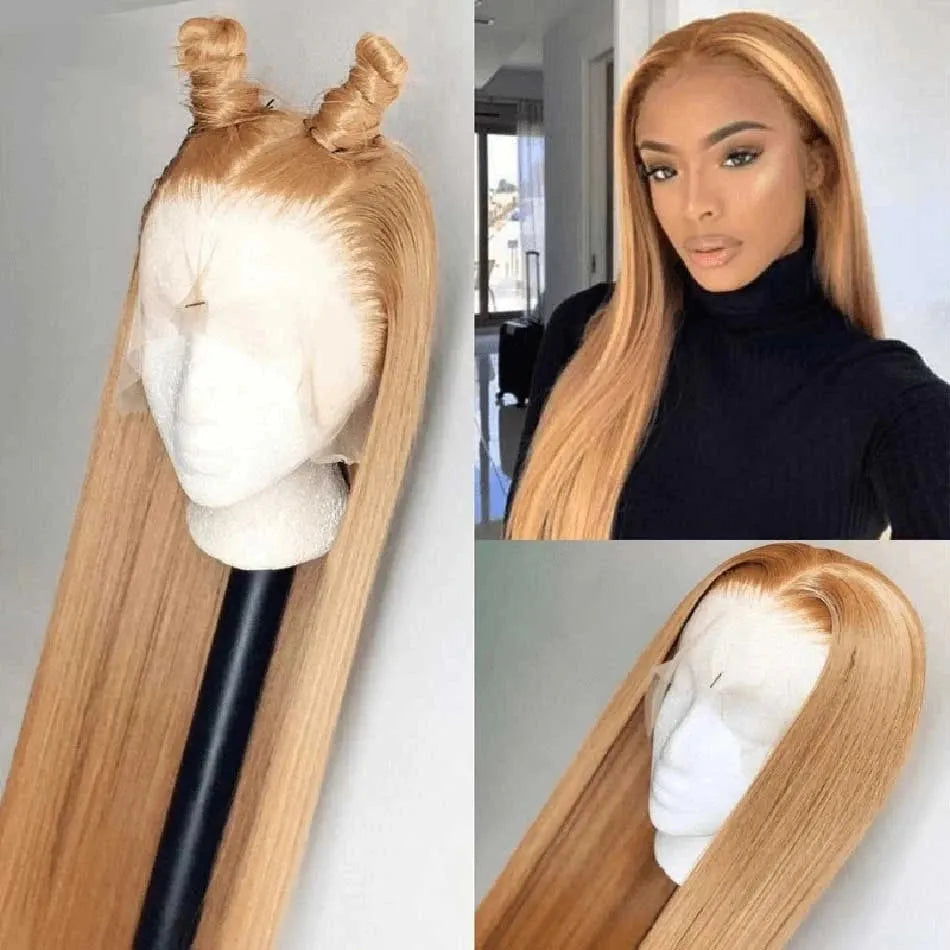 #27 Honey Blonde Lace Front Wigs 13x4 HD Lace Front Human Hair Wigs For Women Pre pucked Bone Straight Human Hair Lace Front Wig