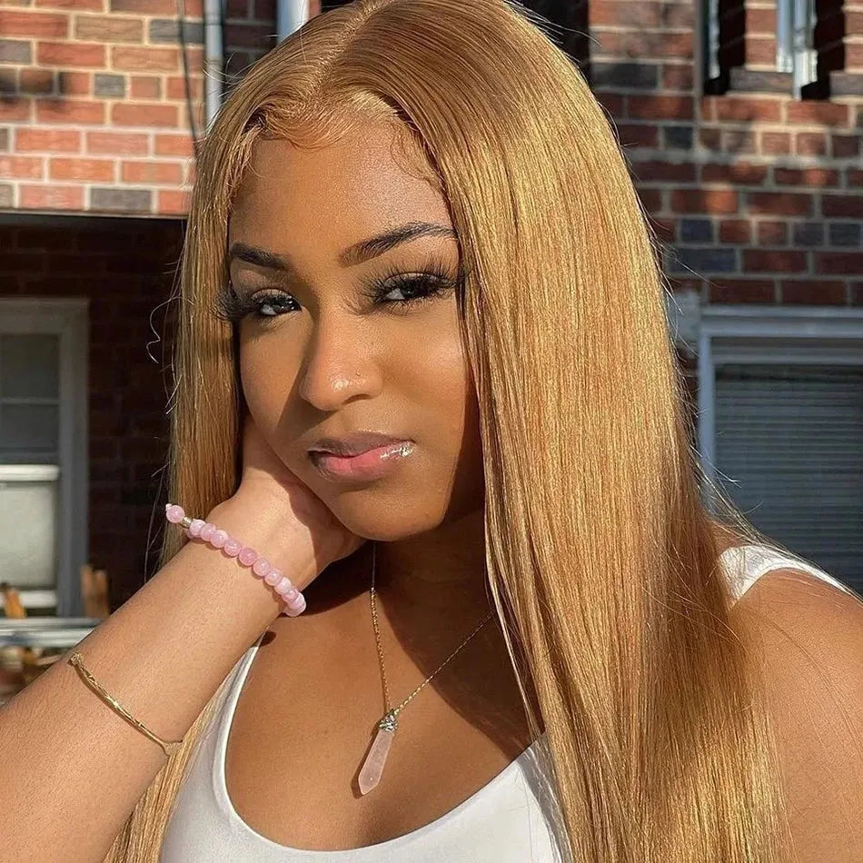 #27 Honey Blonde Lace Front Wigs 13x4 HD Lace Front Human Hair Wigs For Women Pre pucked Bone Straight Human Hair Lace Front Wig