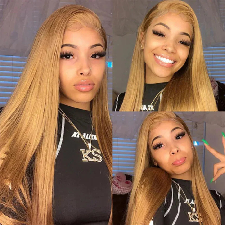 #27 Honey Blonde Lace Front Wigs 13x4 HD Lace Front Human Hair Wigs For Women Pre pucked Bone Straight Human Hair Lace Front Wig