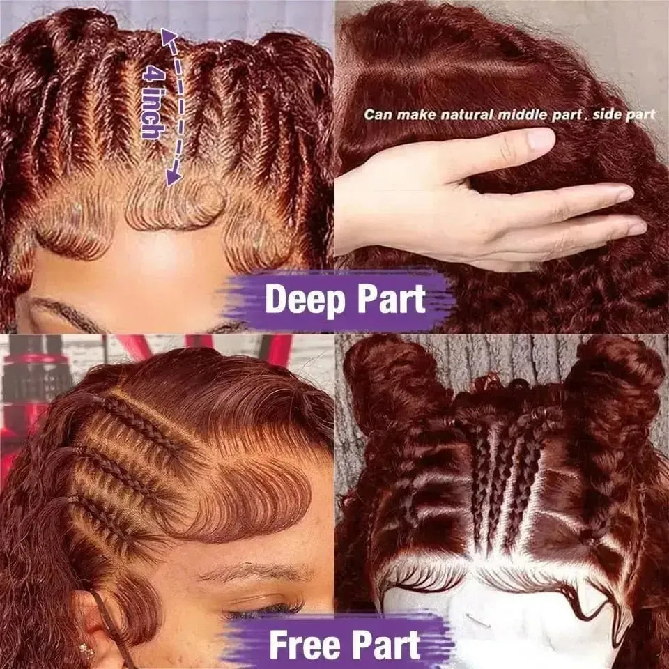 Reddish Brown 13x6 Water Wave Lace Frontal Glueless Wig Copper Red 13X4 Water Wave Human Hair Wigs 5X5 HD Closure Wig PrePlucked - Godiva Oya Bey