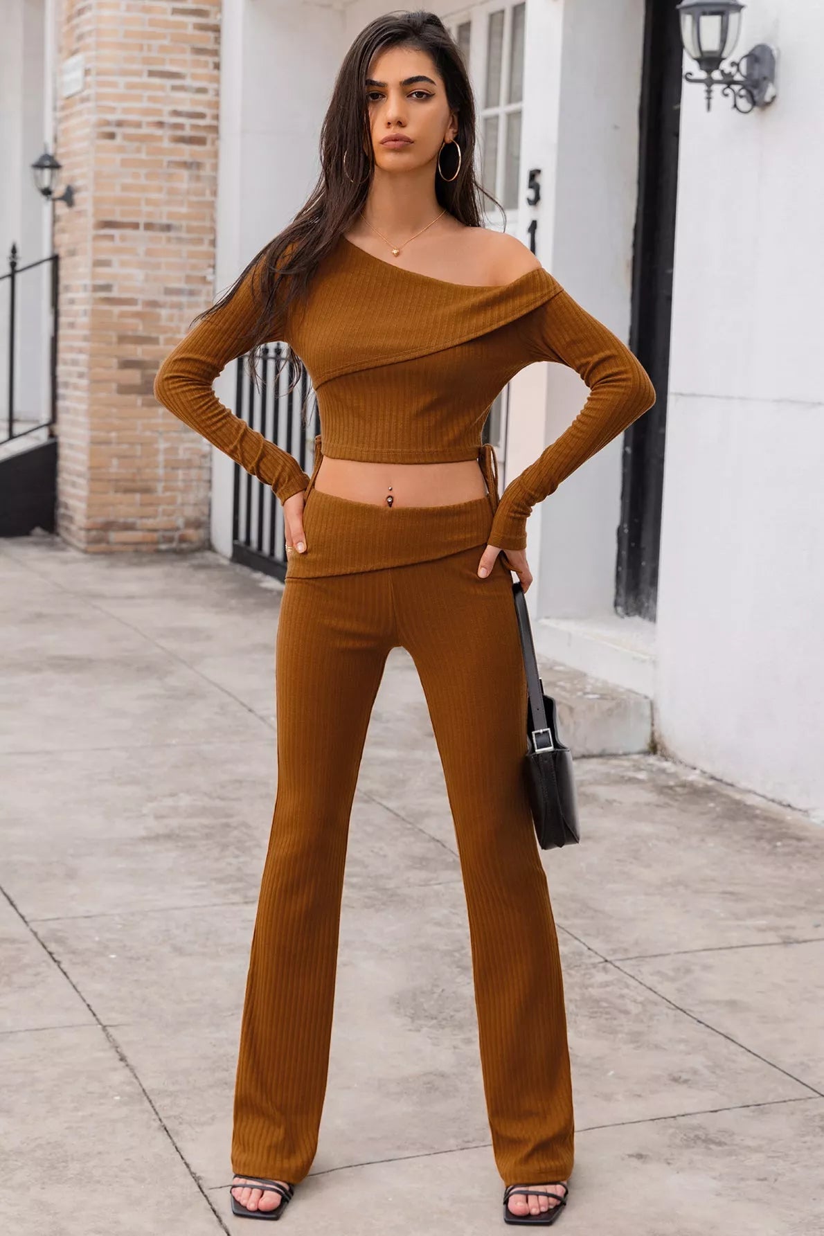 Asymmetrical Neck Ribbed Crop Top