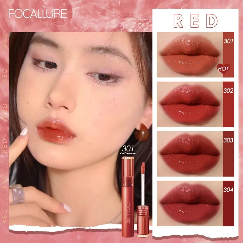 FOCALLURE Shiny Nourish Lipgloss 17 Colors Long-Lasting Glossy Lipstick Waterproof Non-Stick Cup Moisturizing Lip Cosmetic