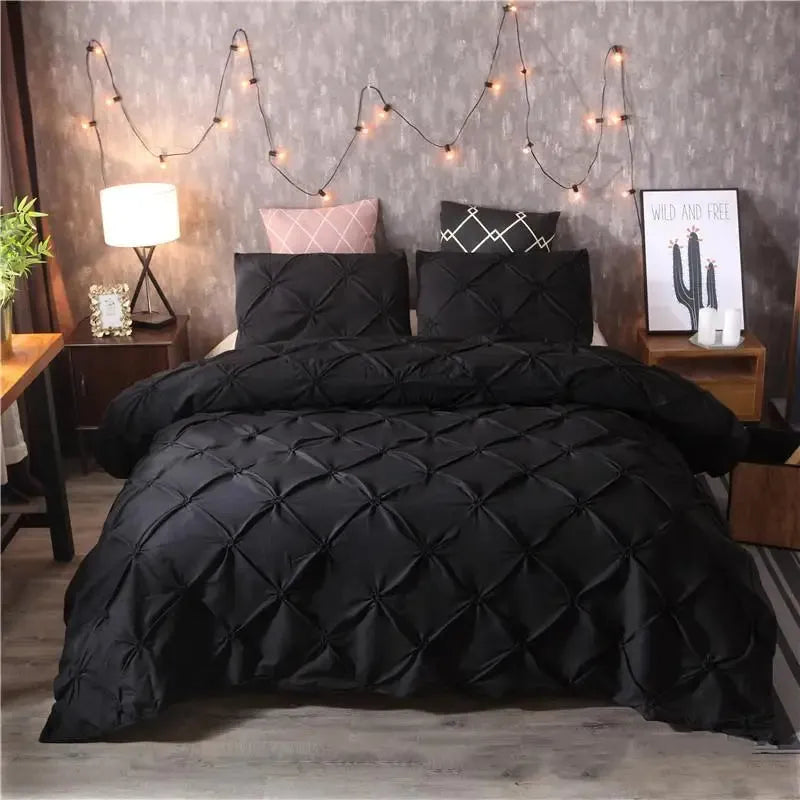 Luxury Pinch Pleat Black Bedding Comforter Bedding Sets Bed Linen Duvet Cover Set Bedding Queen King Size Bedclothes Bed Set