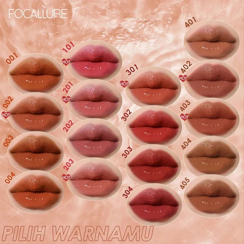 FOCALLURE Shiny Nourish Lipgloss 17 Colors Long-Lasting Glossy Lipstick Waterproof Non-Stick Cup Moisturizing Lip Cosmetic