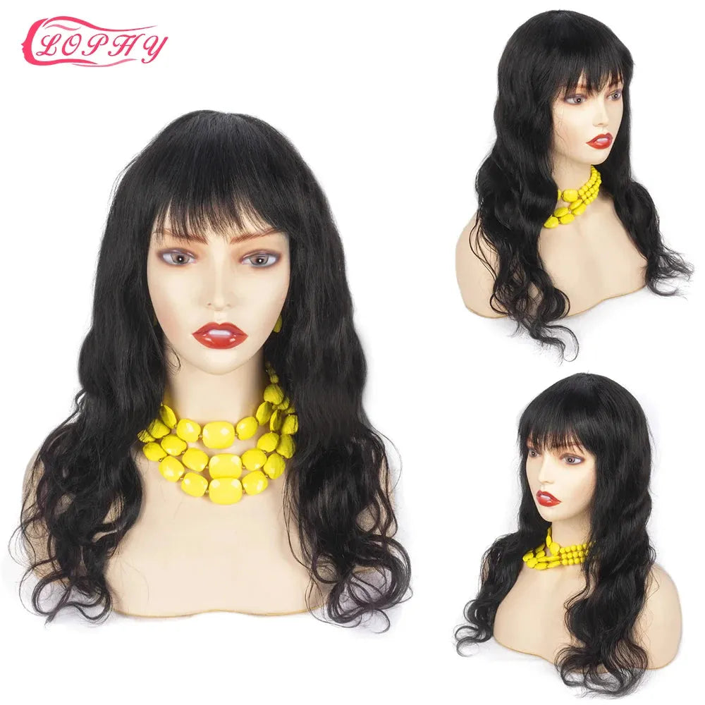 Body Wave Human Hair Wig With Bangs Brazilian Natural Color Glueless Wig With Bangs Human Hair With Fringe Wigs Free Shipping