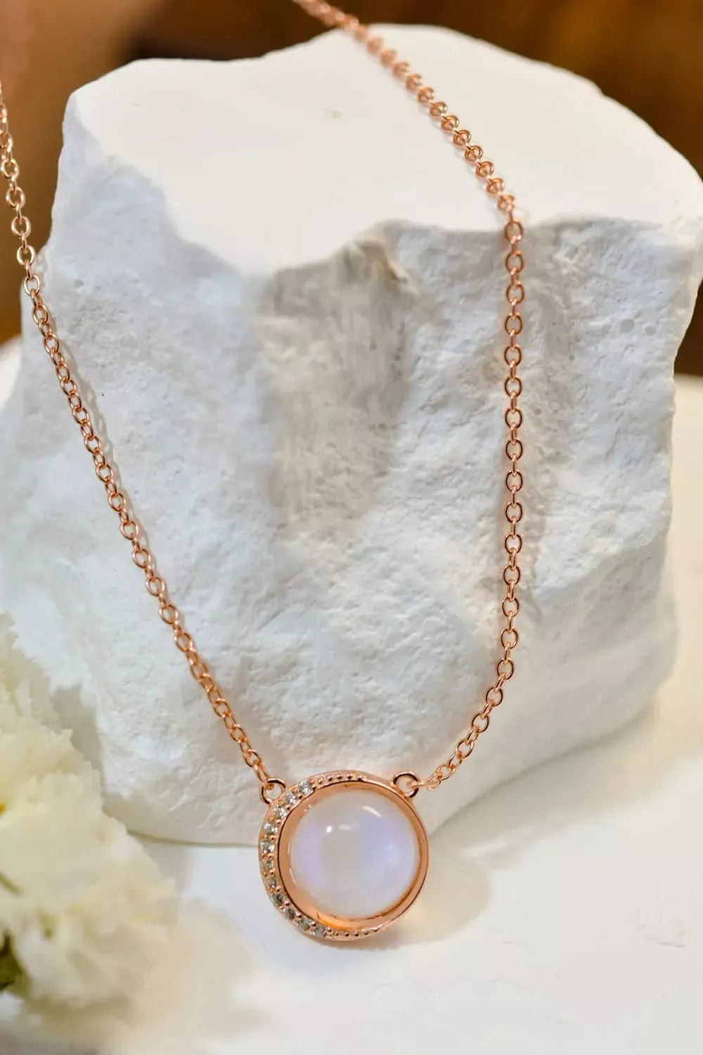 High Quality Natural Moonstone 18K Rose Gold-Plated 925 Sterling Silver Necklace Trendsi