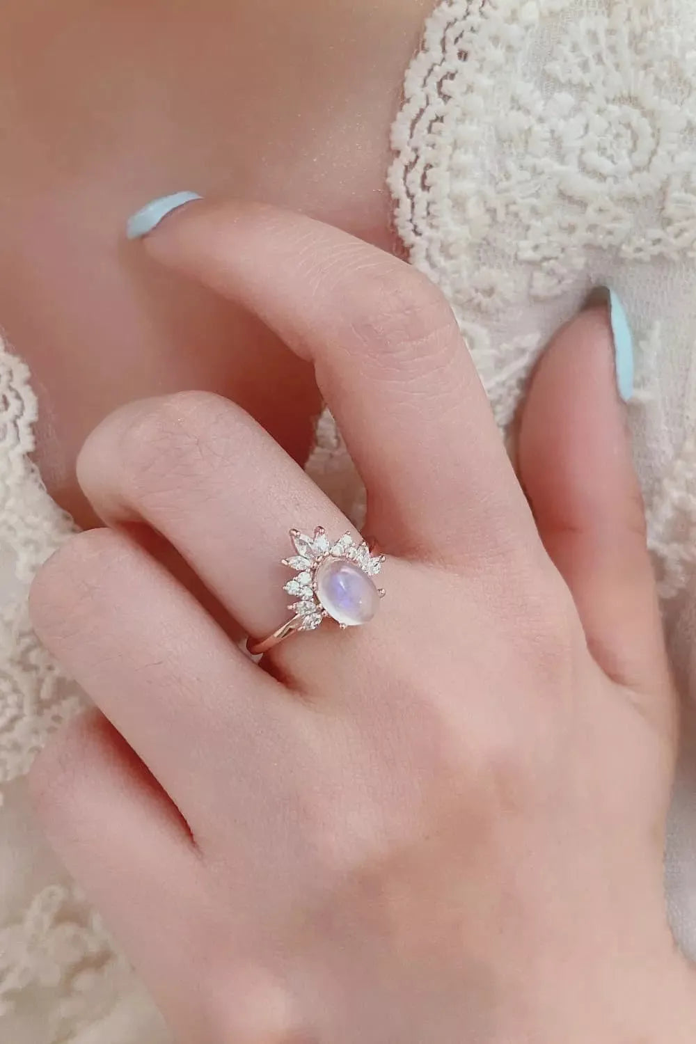 High Quality Natural Moonstone 18K Rose Gold-Plated 925 Sterling Silver Ring Trendsi