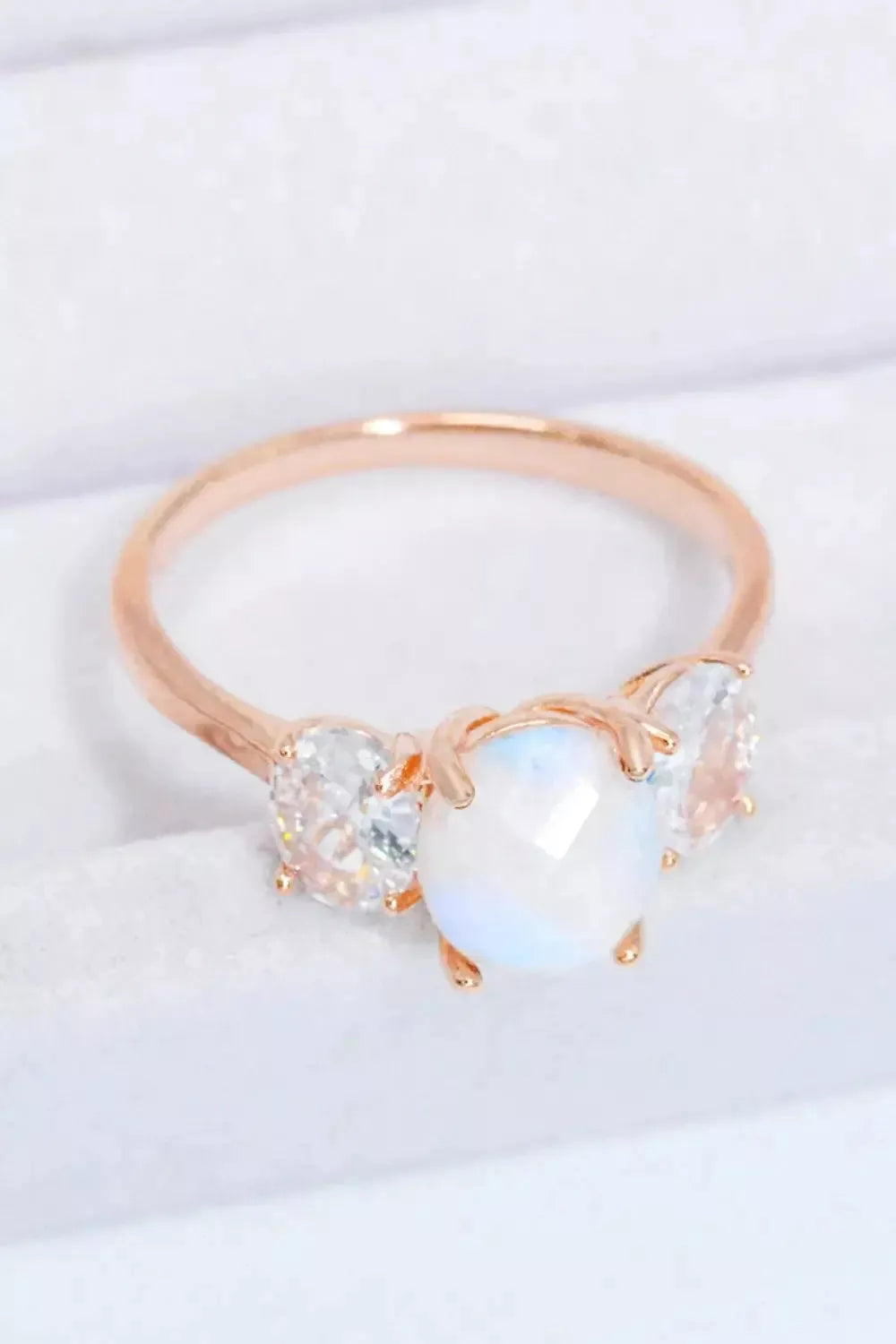 Natural Moonstone and Zircon Ring - Godiva Oya Bey