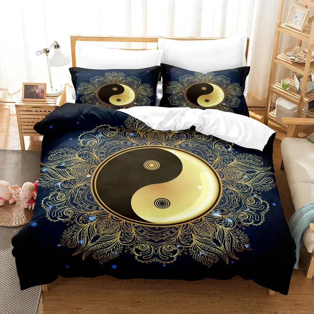 Vegvisir Runes Duvet Cover Set, Viking Symbols Bedding Set Celtic Quilt Cover Microfiber Scandinavian Runes Comforter Cover King