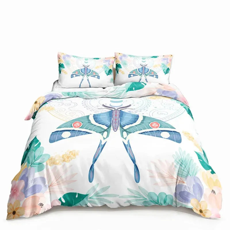 Butterfly And Death Moth Bedding Set For Girls Gothic Skull Boho Comforter Cover Decor Bedroom Sun and Moon Pattern Duvet Cover
