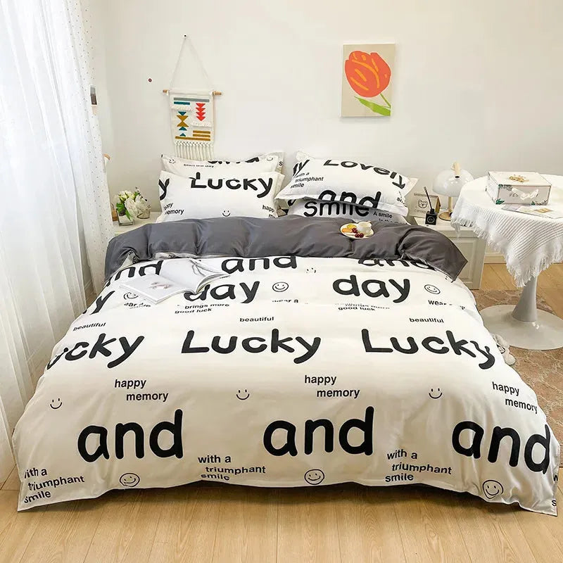 Floral Print Brushed Home Bedding Set Simple Fresh Comfortable Duvet Cover Set with Sheet Comforter Covers Pillowcases Bed Linen