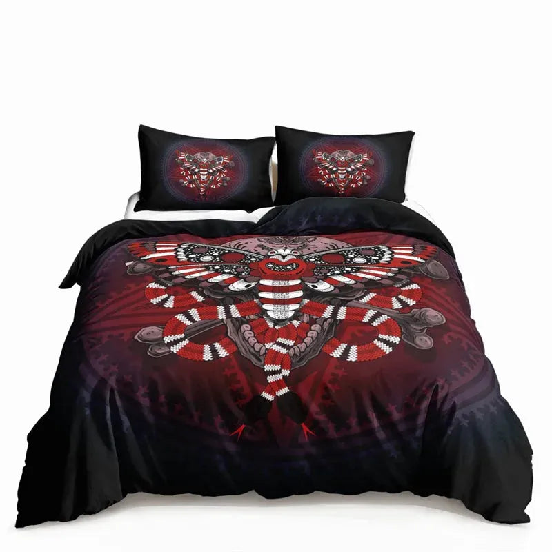 Butterfly And Death Moth Bedding Set For Girls Gothic Skull Boho Comforter Cover Decor Bedroom Sun and Moon Pattern Duvet Cover