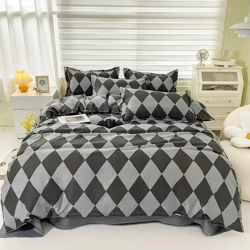 Floral Print Brushed Home Bedding Set Simple Fresh Comfortable Duvet Cover Set with Sheet Comforter Covers Pillowcases Bed Linen