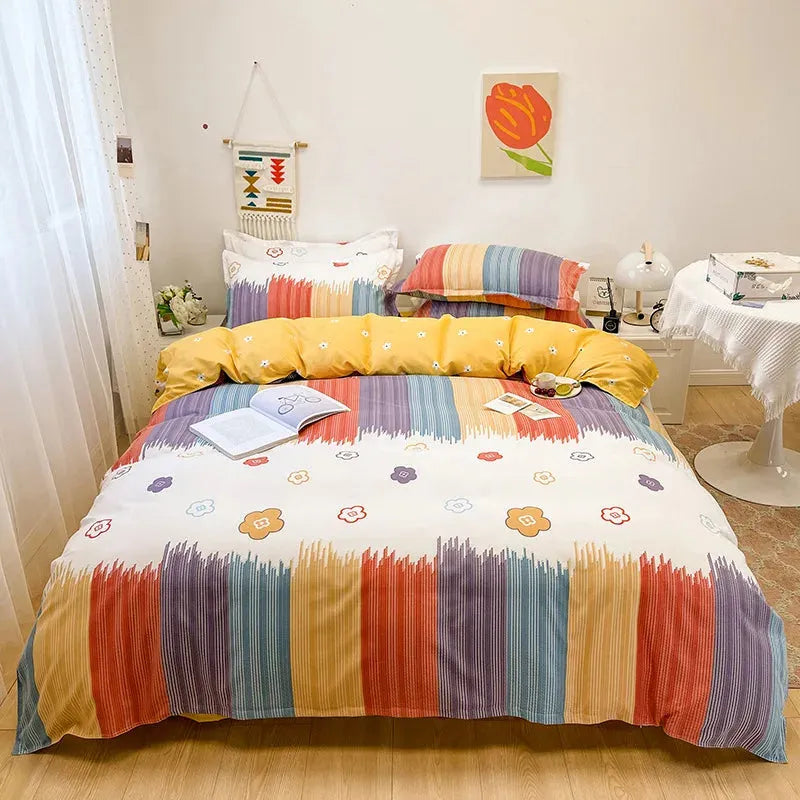 Floral Print Brushed Home Bedding Set Simple Fresh Comfortable Duvet Cover Set with Sheet Comforter Covers Pillowcases Bed Linen