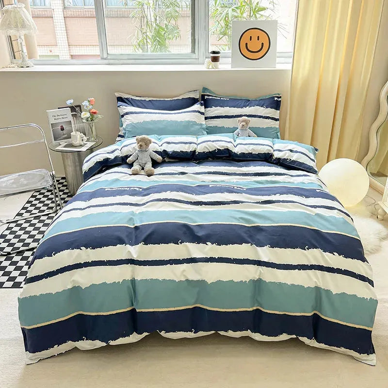 Floral Print Brushed Home Bedding Set Simple Fresh Comfortable Duvet Cover Set with Sheet Comforter Covers Pillowcases Bed Linen
