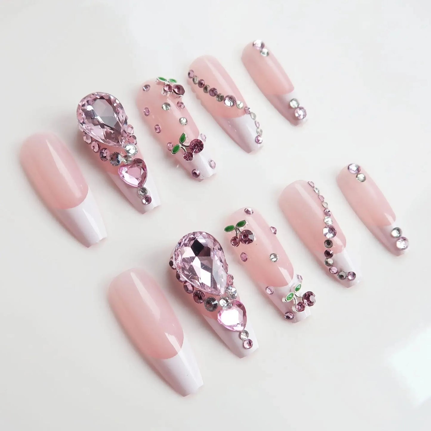 24Pcs Long Coffin Ballet False Nails Rhinestone Decorative Wedding Nail Art Tips Detachable Acrylic Full Cover Press On Nails