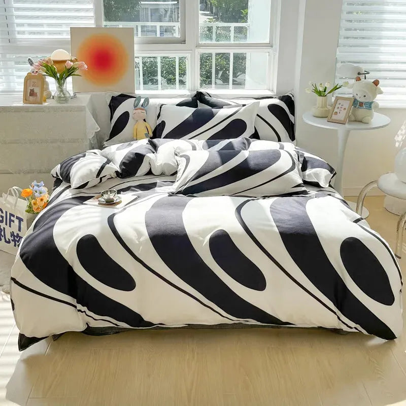 Floral Print Brushed Home Bedding Set Simple Fresh Comfortable Duvet Cover Set with Sheet Comforter Covers Pillowcases Bed Linen