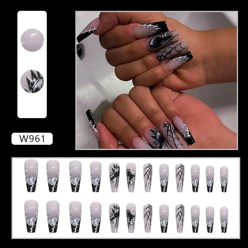 【Exclusive version】24 pieces Halloween darkness Artificial false nails Gradient Nail enhancement removable press on nails