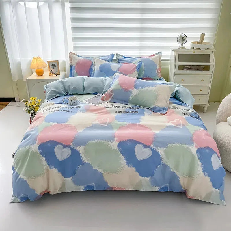 Floral Print Brushed Home Bedding Set Simple Fresh Comfortable Duvet Cover Set with Sheet Comforter Covers Pillowcases Bed Linen