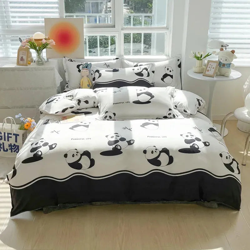 Floral Print Brushed Home Bedding Set Simple Fresh Comfortable Duvet Cover Set with Sheet Comforter Covers Pillowcases Bed Linen