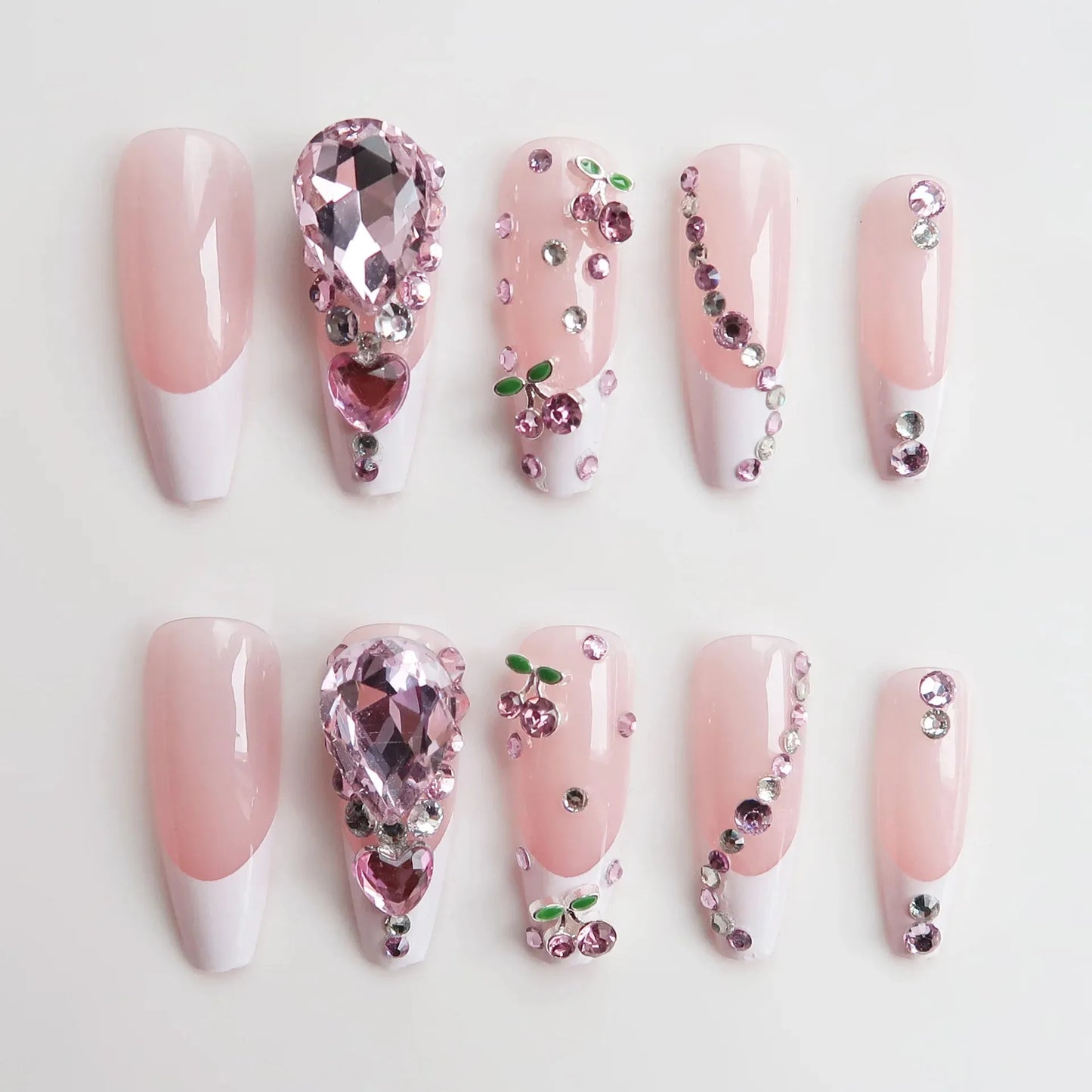 24Pcs Long Coffin Ballet False Nails Rhinestone Decorative Wedding Nail Art Tips Detachable Acrylic Full Cover Press On Nails