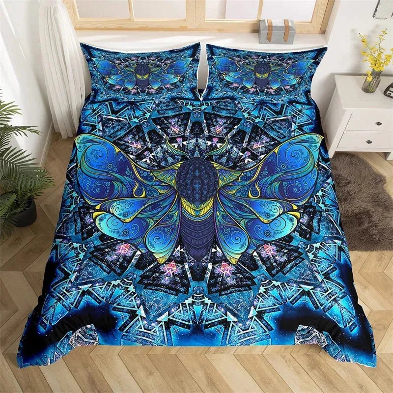 Butterfly And Death Moth Bedding Set For Girls Gothic Skull Boho Comforter Cover Decor Bedroom Sun and Moon Pattern Duvet Cover