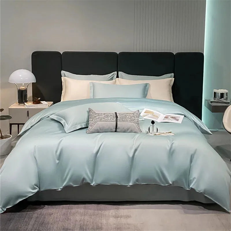 heart four-piece Brushed Washed Cotton Green Bed Set Flat Sheet Pillowcase Quilt Cover Bed Linen Flower Duvet Covers