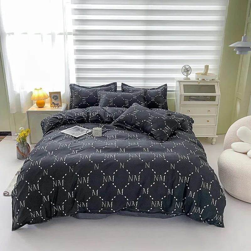 Floral Print Brushed Home Bedding Set Simple Fresh Comfortable Duvet Cover Set with Sheet Comforter Covers Pillowcases Bed Linen