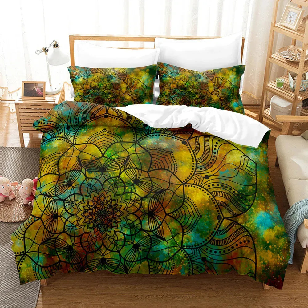 Vegvisir Runes Duvet Cover Set, Viking Symbols Bedding Set Celtic Quilt Cover Microfiber Scandinavian Runes Comforter Cover King