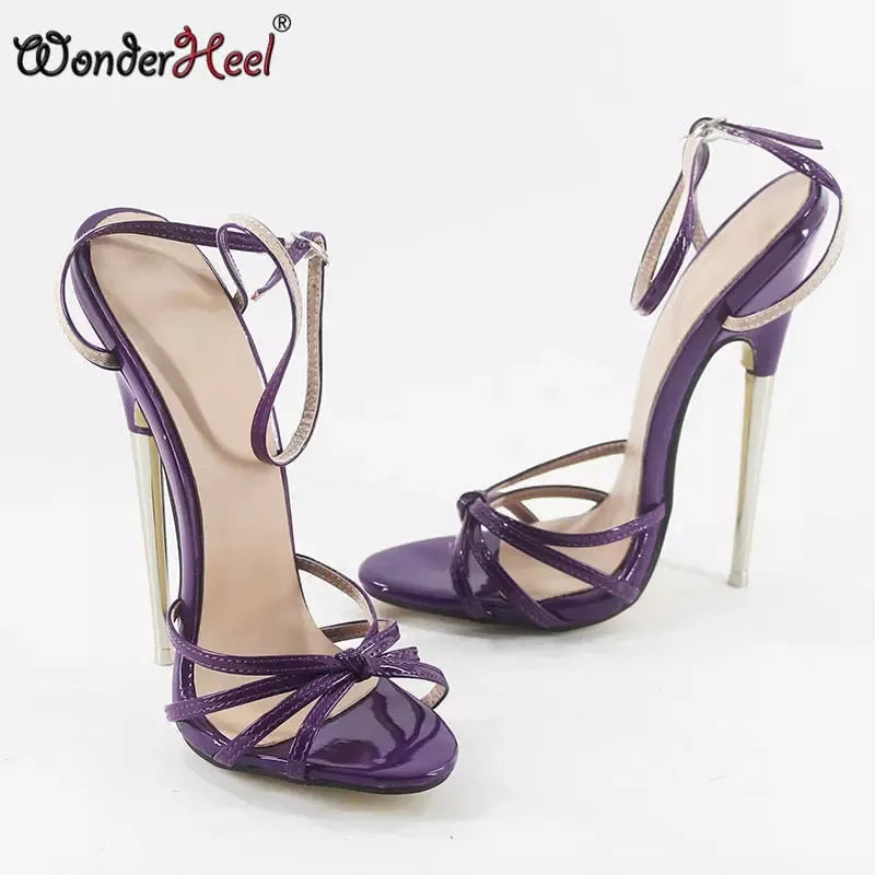 Wonderheel On Sale Summer Ultra High Heel 18cm Stiletto Heel Black Sexy Fetish Metal Heel Ankle Strap Women Sandals Dropshipping Godiva Oya Bey