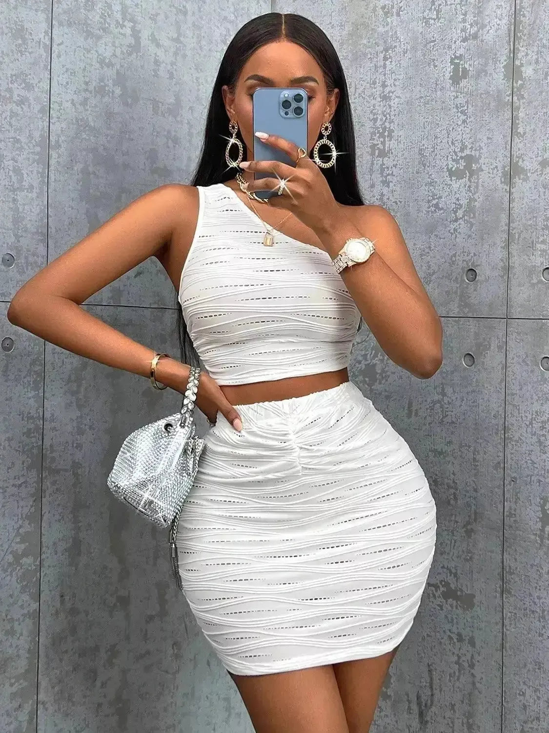 Asymmetrical Neck Tank Top and Skirt Set - Godiva Oya Bey