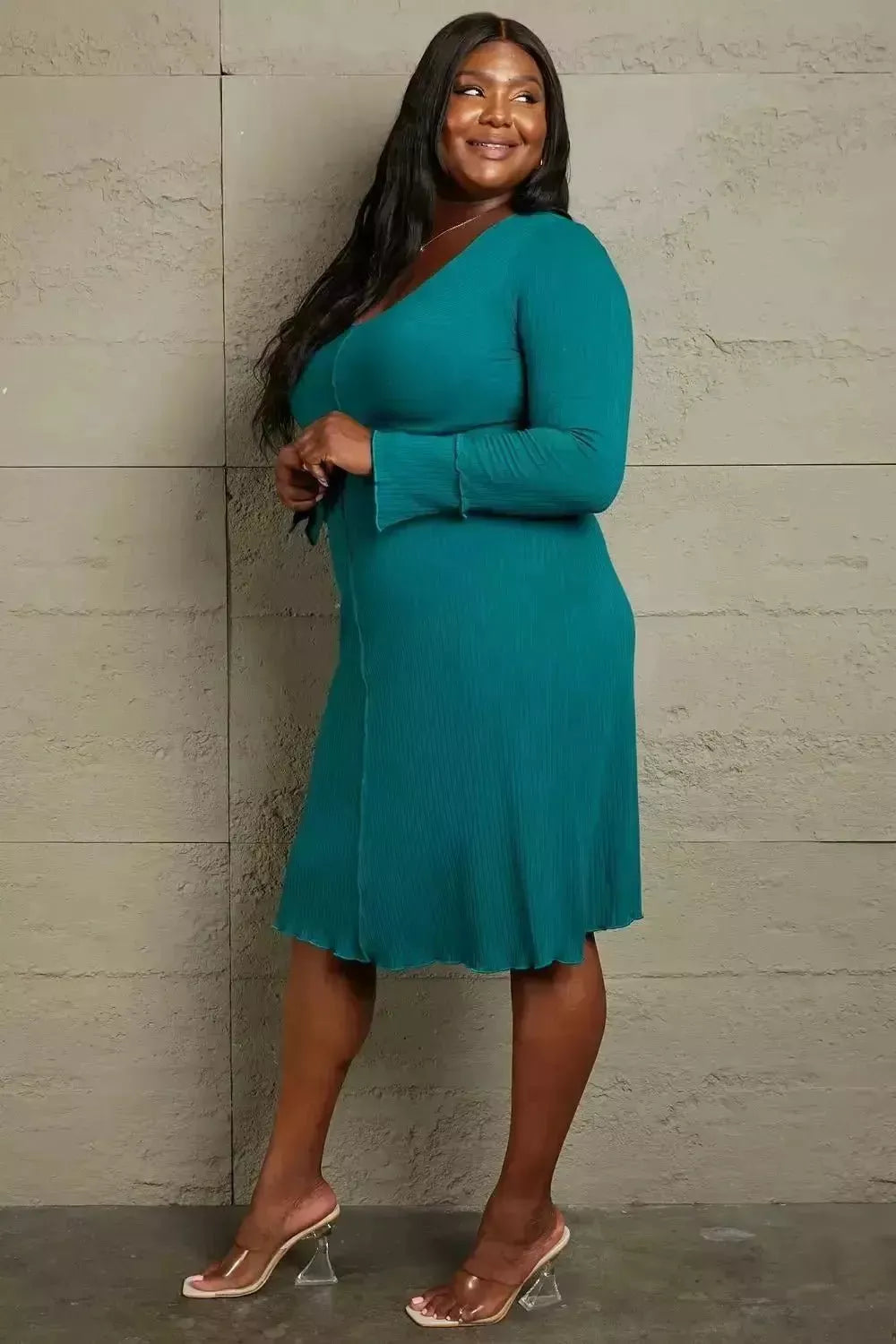 Culture Code Full Size Chevron Upper Bodycon Midi Dress - Godiva Oya Bey