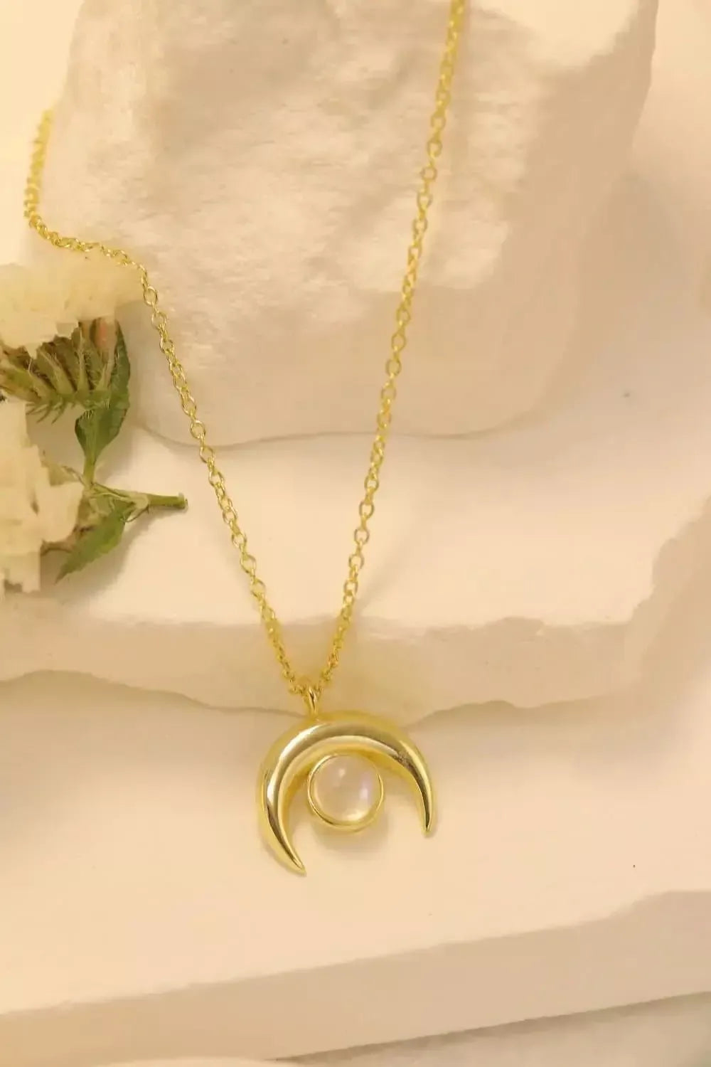 High Quality Natural Moonstone Moon Pendant 925 Sterling Silver Necklace - Godiva Oya Bey