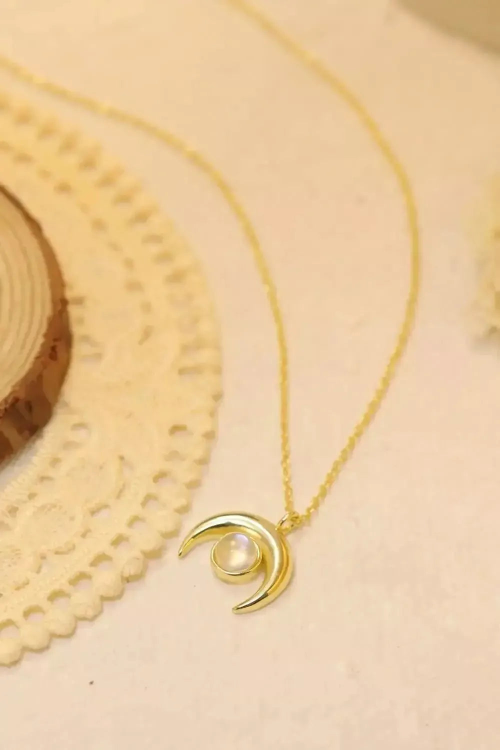 High Quality Natural Moonstone Moon Pendant 925 Sterling Silver Necklace - Godiva Oya Bey