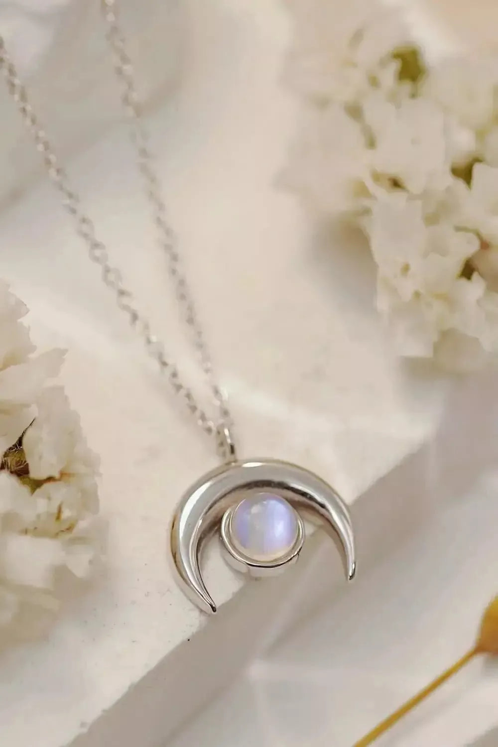High Quality Natural Moonstone Moon Pendant 925 Sterling Silver Necklace - Godiva Oya Bey