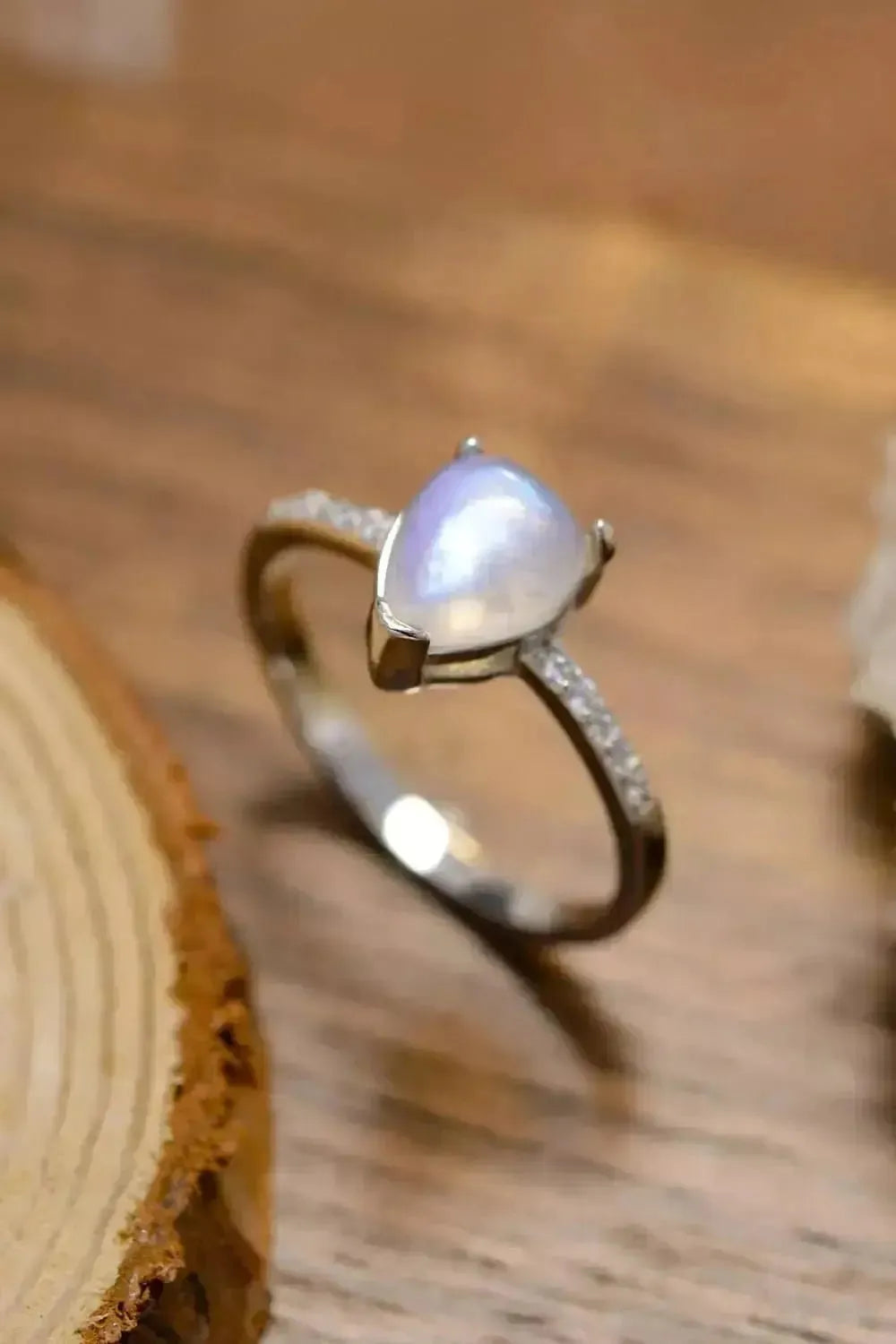 High Quality Natural Moonstone Teardrop Side Stone Ring - Godiva Oya Bey