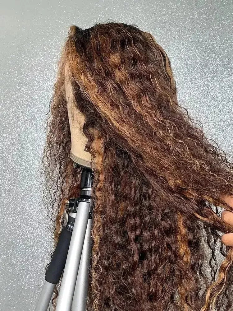 Highlight Wig Human Hair Hd Water Wave 13x4 Lace Front Wig Blonde Curly Human Hair Wigs For Women Deep 30 Inch Wave Frontal Wig - Godiva Oya Bey