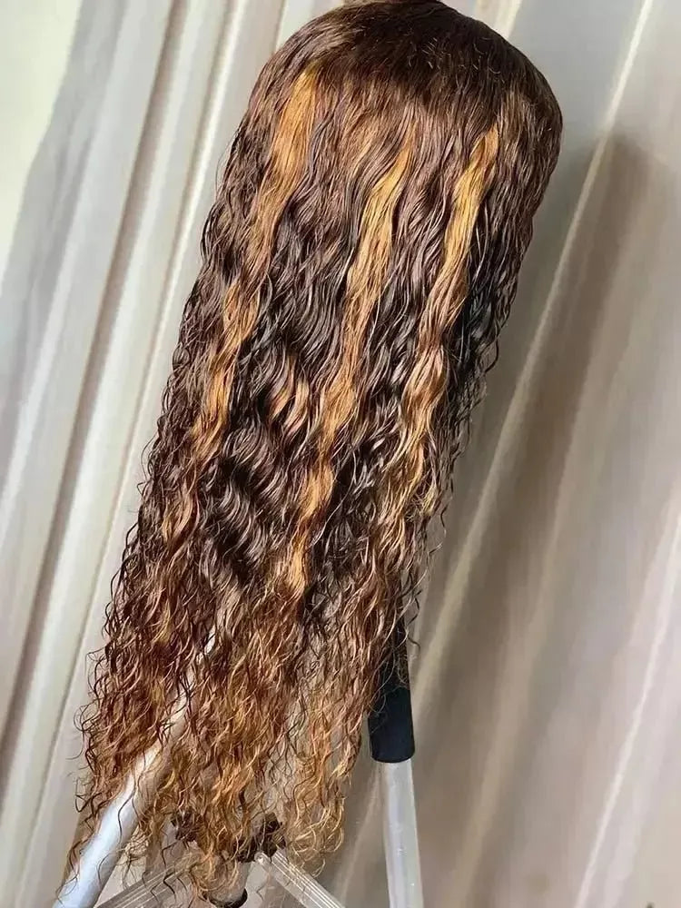 Highlight Wig Human Hair Hd Water Wave 13x4 Lace Front Wig Blonde Curly Human Hair Wigs For Women Deep 30 Inch Wave Frontal Wig - Godiva Oya Bey