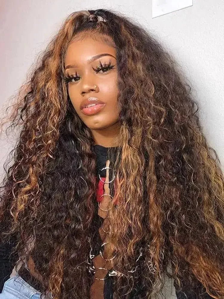 Highlight Wig Human Hair Hd Water Wave 13x4 Lace Front Wig Blonde Curly Human Hair Wigs For Women Deep 30 Inch Wave Frontal Wig - Godiva Oya Bey