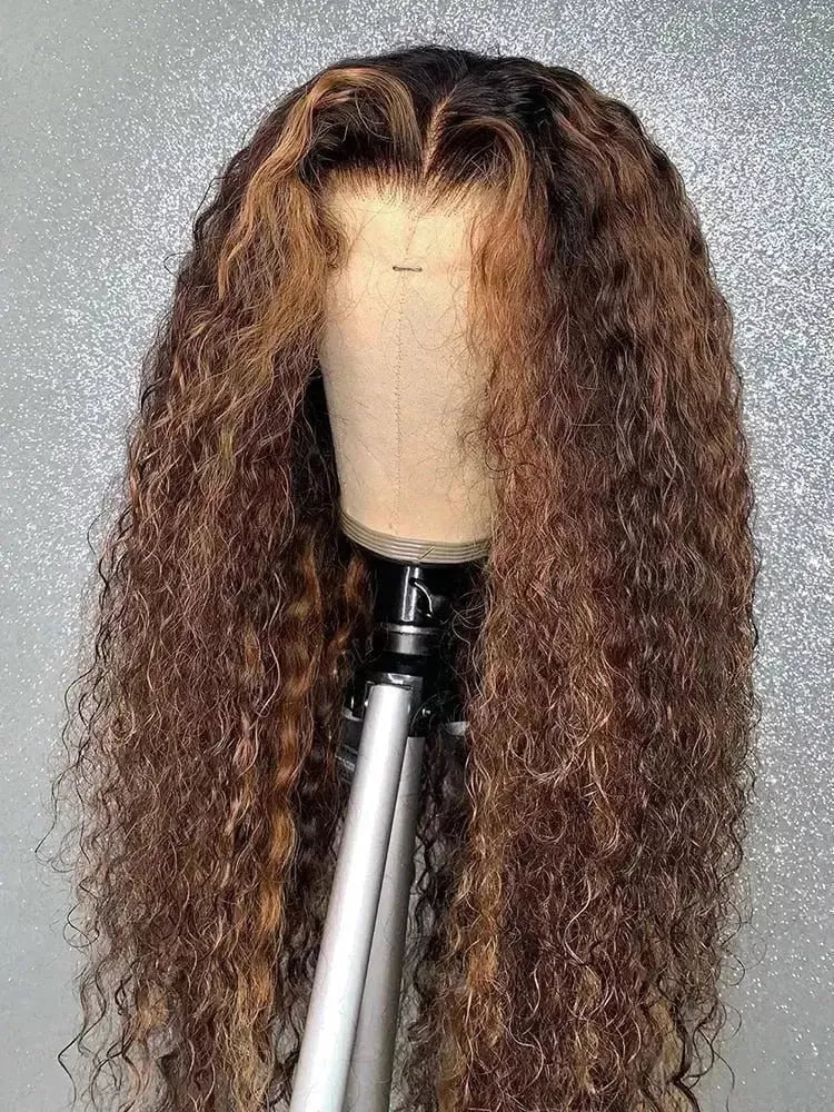 Highlight Wig Human Hair Hd Water Wave 13x4 Lace Front Wig Blonde Curly Human Hair Wigs For Women Deep 30 Inch Wave Frontal Wig - Godiva Oya Bey