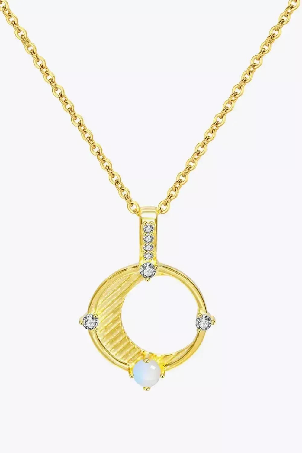 Inlaid Zircon and Natural Moonstone Pendant Necklace - Godiva Oya Bey